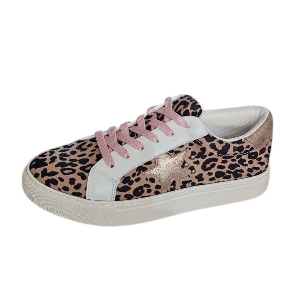 Corkys Leopard Print Pink Star Lace-Up Sneakers